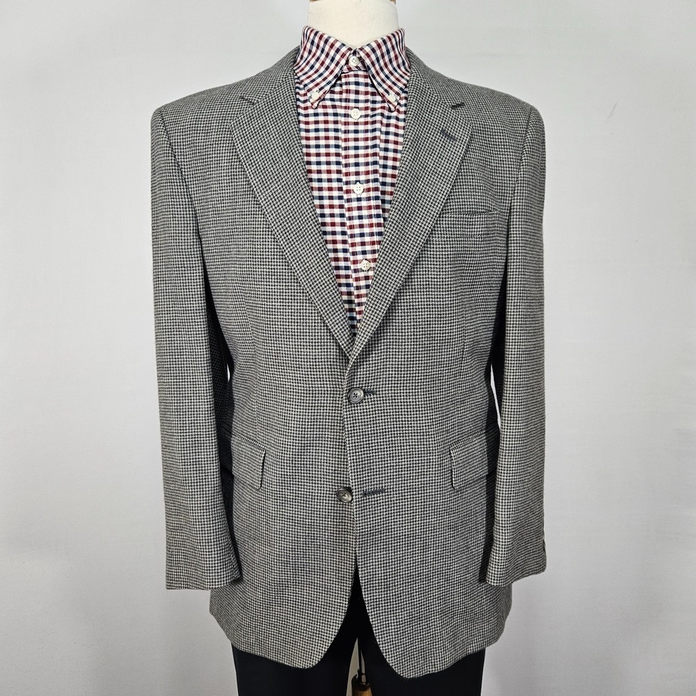 JOS A BANK Men's Sport Coat Blazer Gray Houndstooth Soft Alpaca Silk Size 40R